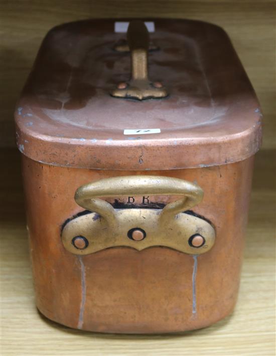 A French rectangular copper daubiere W. 49cm.